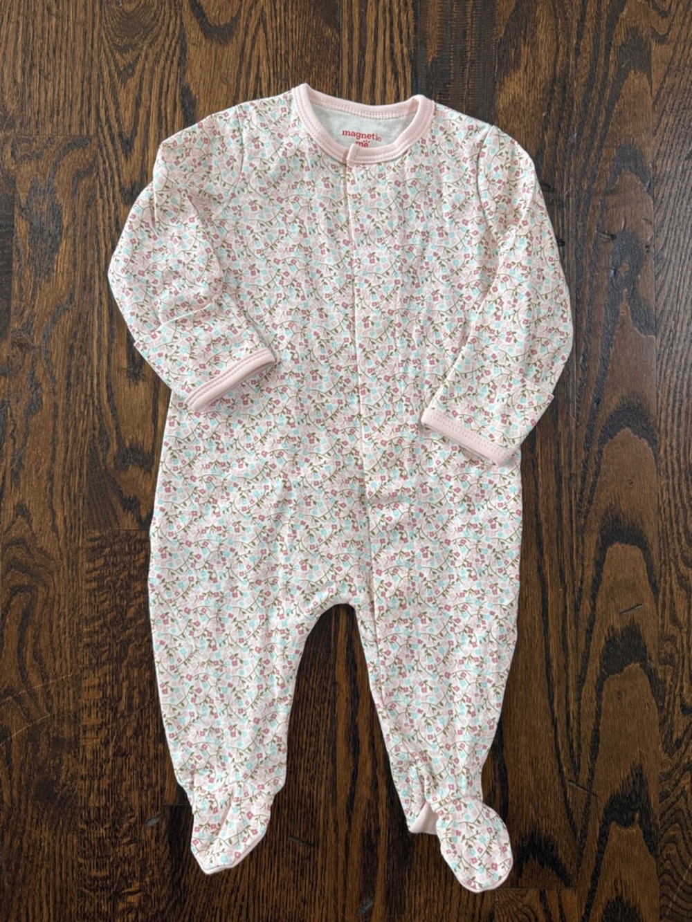 Magnetic Me Pink Floral Quilted Footie One-Piece